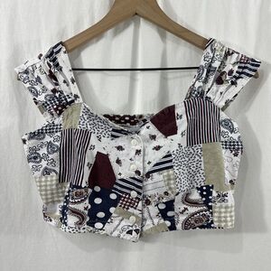Casa Lee Vintage USA Patchwork Western Crop Top Womens M Rodeo Country Boho